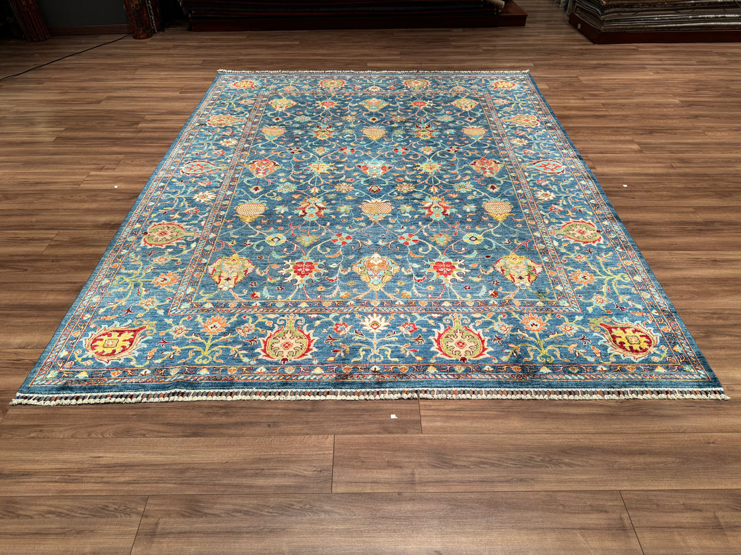 Sultani Binbirgece Orjinal El Dokuması Mavi Kök Boya Yün Halı 249x313 7.79 Metrekare - 8x10 ft