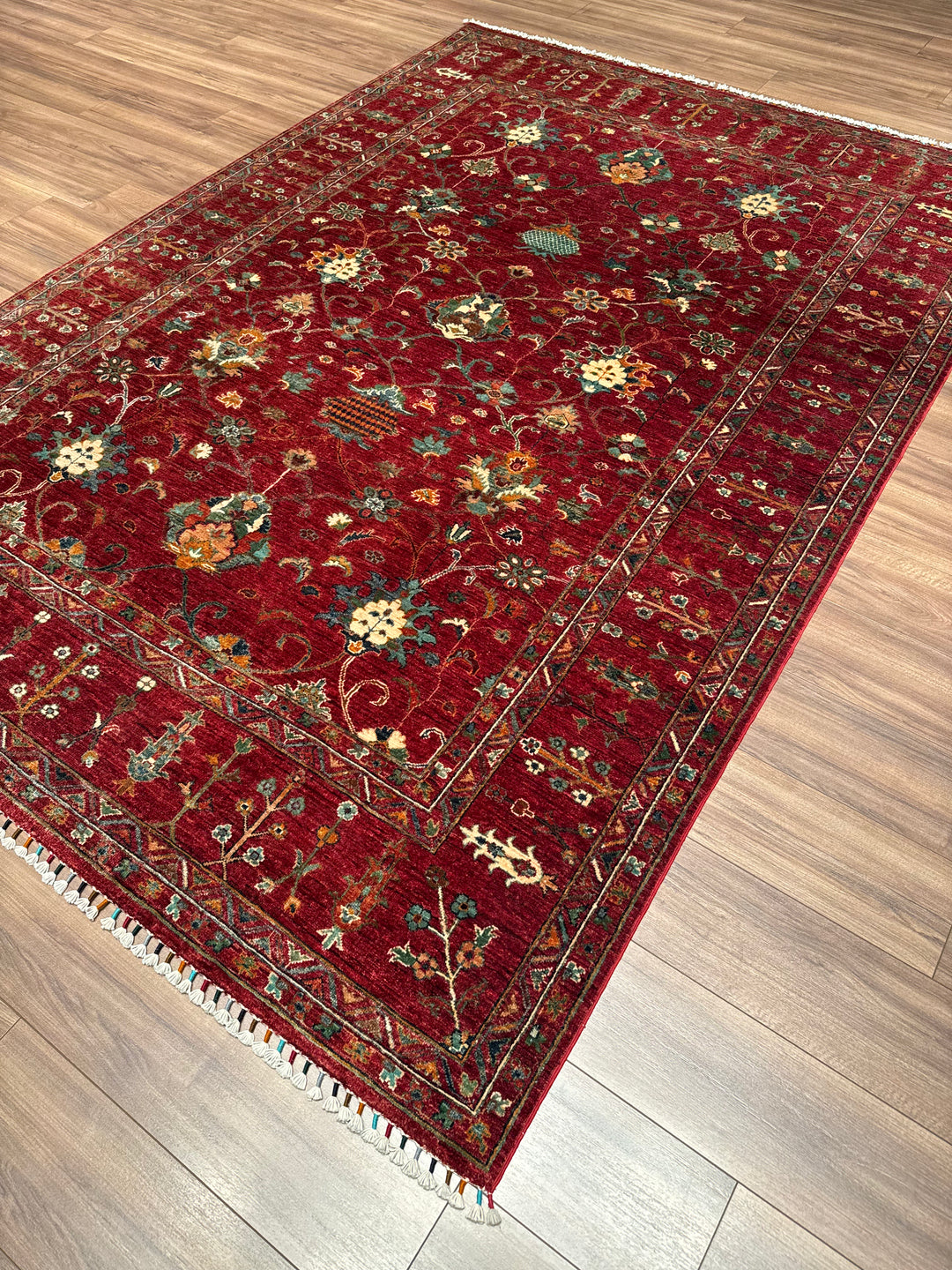 Sultani One Thousand and One Nights Original Handwoven Red Vegetable Dyed Wool Rug 209x301 cm (6.29 square meters) - 8x10 ft