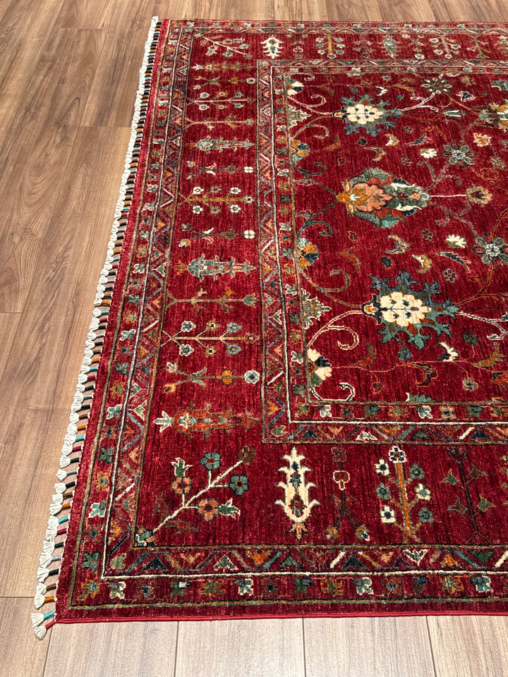 Sultani One Thousand and One Nights Original Handwoven Red Vegetable Dyed Wool Rug 209x301 cm (6.29 square meters) - 8x10 ft