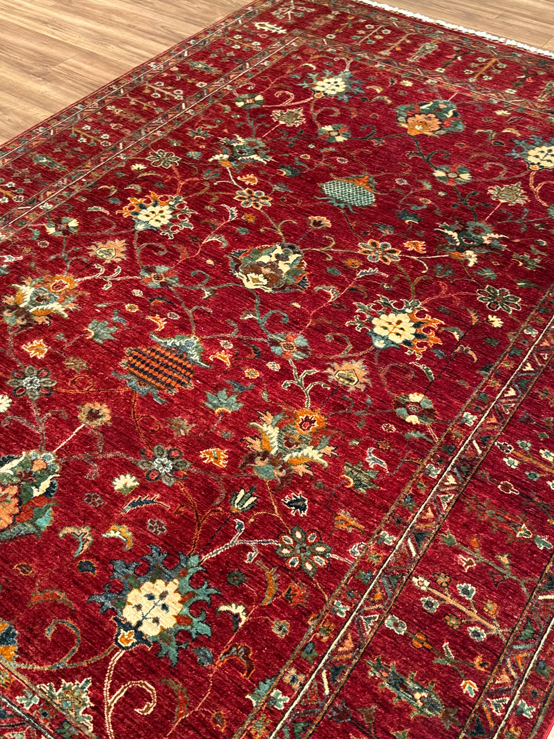 Sultani One Thousand and One Nights Original Handwoven Red Vegetable Dyed Wool Rug 209x301 cm (6.29 square meters) - 8x10 ft