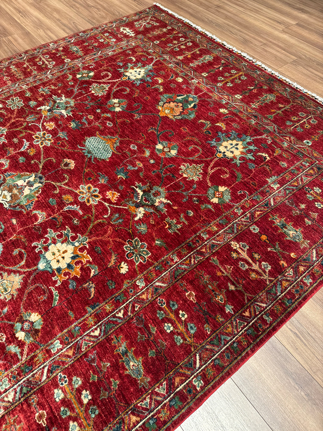 Sultani One Thousand and One Nights Original Handwoven Red Vegetable Dyed Wool Rug 209x301 cm (6.29 square meters) - 8x10 ft