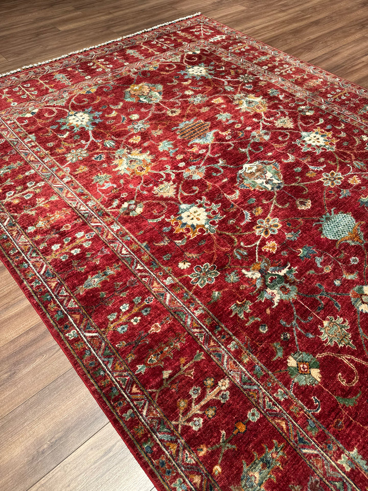 Sultani One Thousand and One Nights Original Handwoven Red Vegetable Dyed Wool Rug 209x301 cm (6.29 square meters) - 8x10 ft