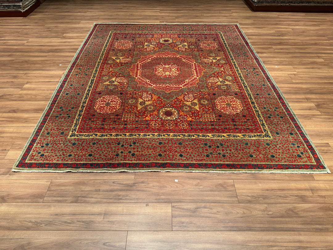 Mamluk Original Hand Woven Red Vegetable Dyed Wool Carpet 251x305 7.66 Square Meters - 8x10 ft