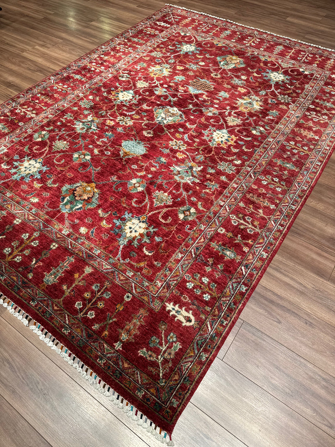 Sultani One Thousand and One Nights Original Handwoven Red Vegetable Dyed Wool Rug 209x301 cm (6.29 square meters) - 8x10 ft
