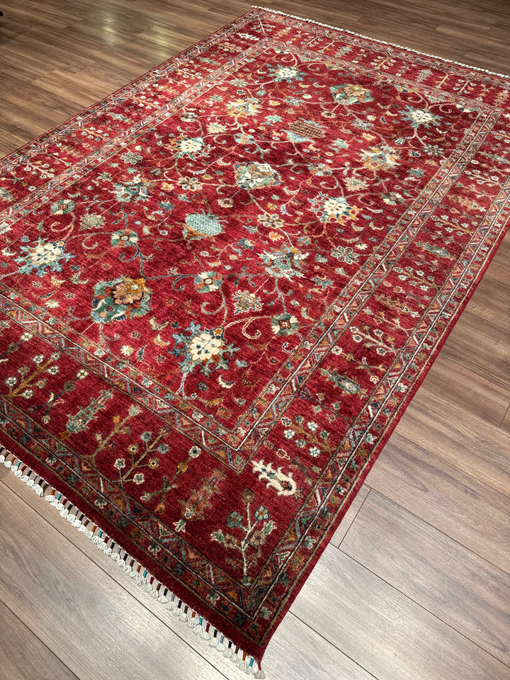 Sultani One Thousand and One Nights Original Handwoven Red Vegetable Dyed Wool Rug 209x301 cm (6.29 square meters) - 8x10 ft