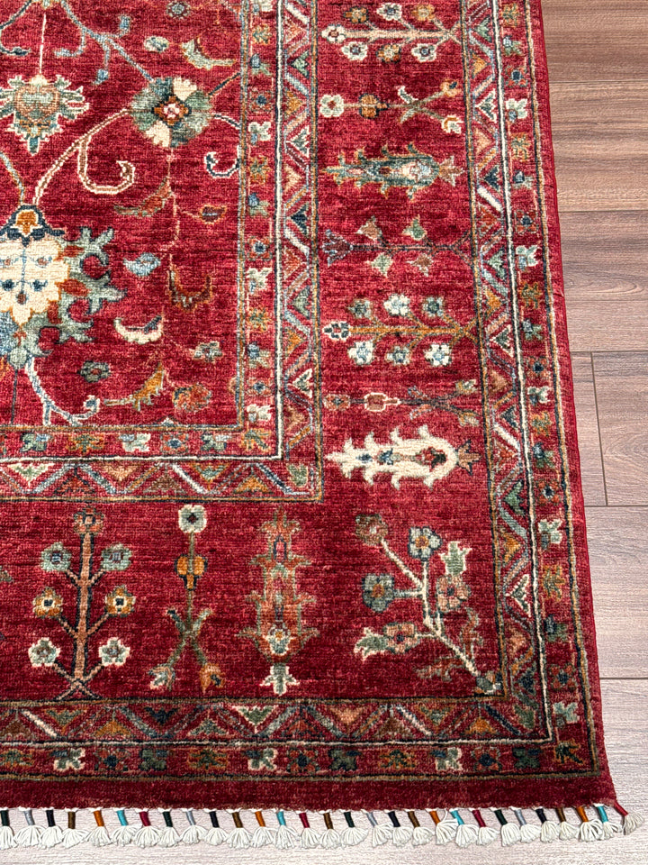 Sultani One Thousand and One Nights Original Handwoven Red Vegetable Dyed Wool Rug 209x301 cm (6.29 square meters) - 8x10 ft