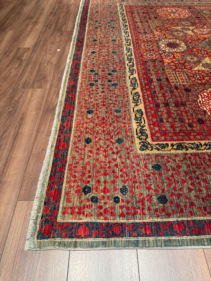 Mamluk Original Hand Woven Red Vegetable Dyed Wool Carpet 251x305 7.66 Square Meters - 8x10 ft