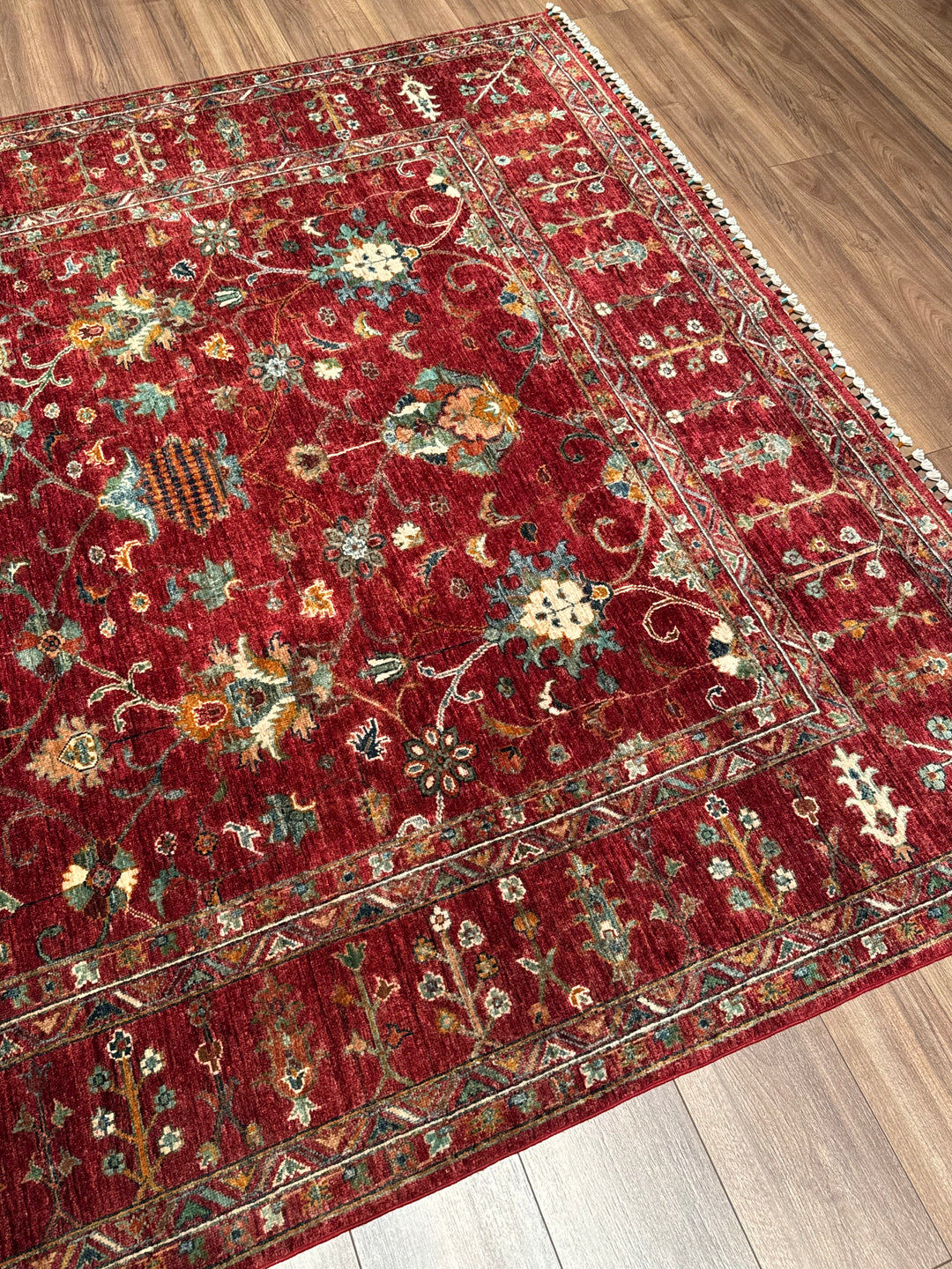 Sultani One Thousand and One Nights Original Handwoven Red Vegetable Dyed Wool Rug 209x301 cm (6.29 square meters) - 8x10 ft