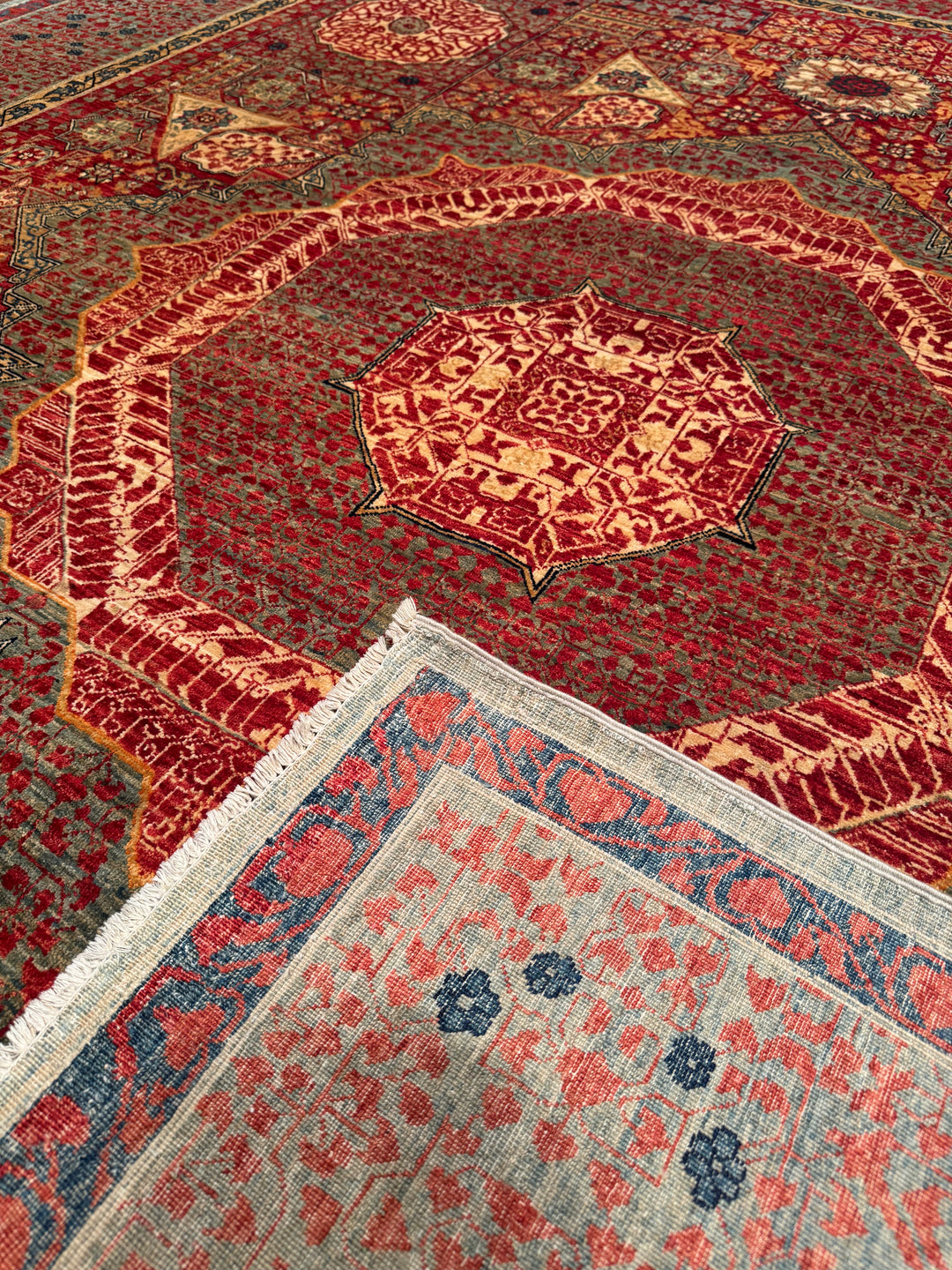 Mamluk Original Hand Woven Red Vegetable Dyed Wool Carpet 251x305 7.66 Square Meters - 8x10 ft