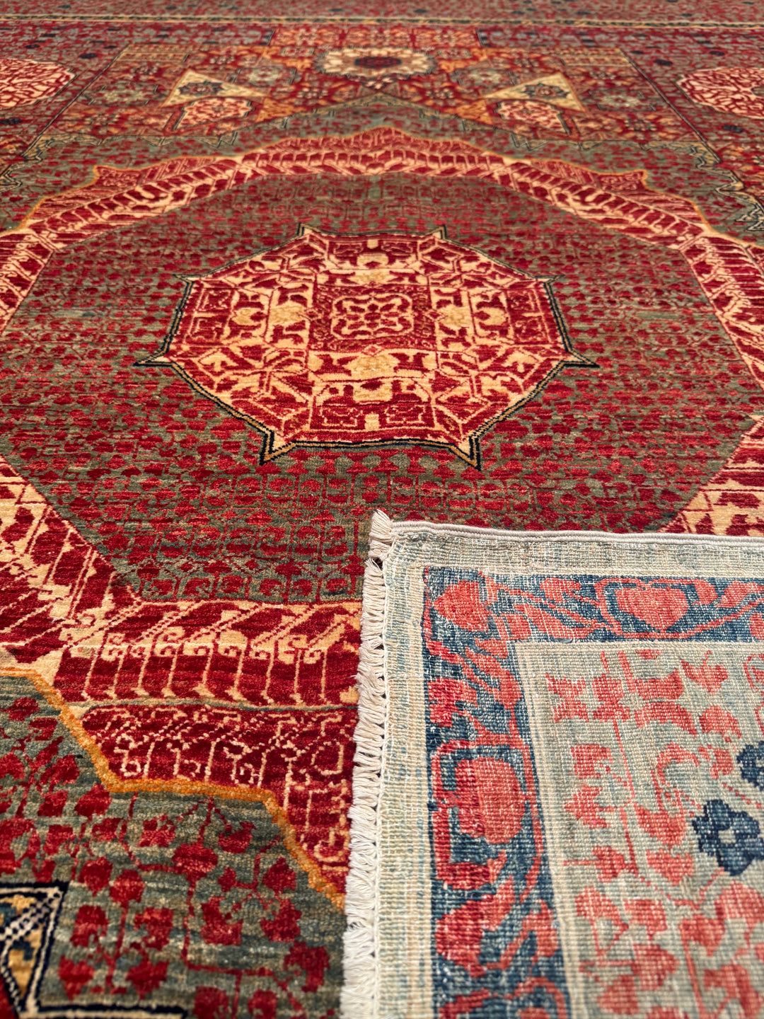 Mamluk Original Hand Woven Red Vegetable Dyed Wool Carpet 251x305 7.66 Square Meters - 8x10 ft