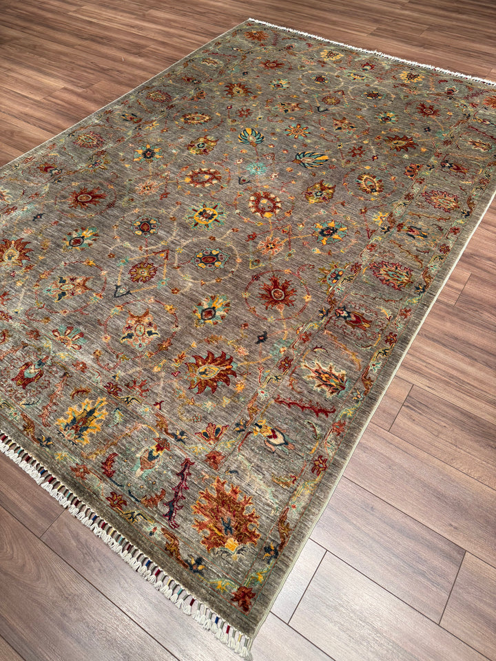 Sultani One Thousand and One Nights Original Handwoven Grey Vegetable Dyed Wool Rug 196x290 cm (5.68 square meters) - 7x10 ft