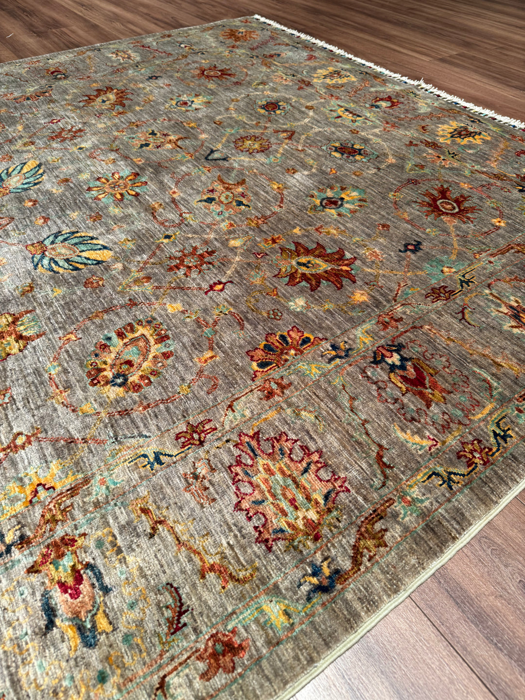 Sultani One Thousand and One Nights Original Handwoven Grey Vegetable Dyed Wool Rug 196x290 cm (5.68 square meters) - 7x10 ft