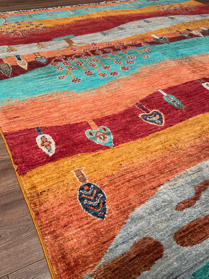 Sultani Hayat Ağacı Orijinal El Dokuması Multi Kök Boya Yün Halı 168x240 4.03 Metrekare - 5x8 ft