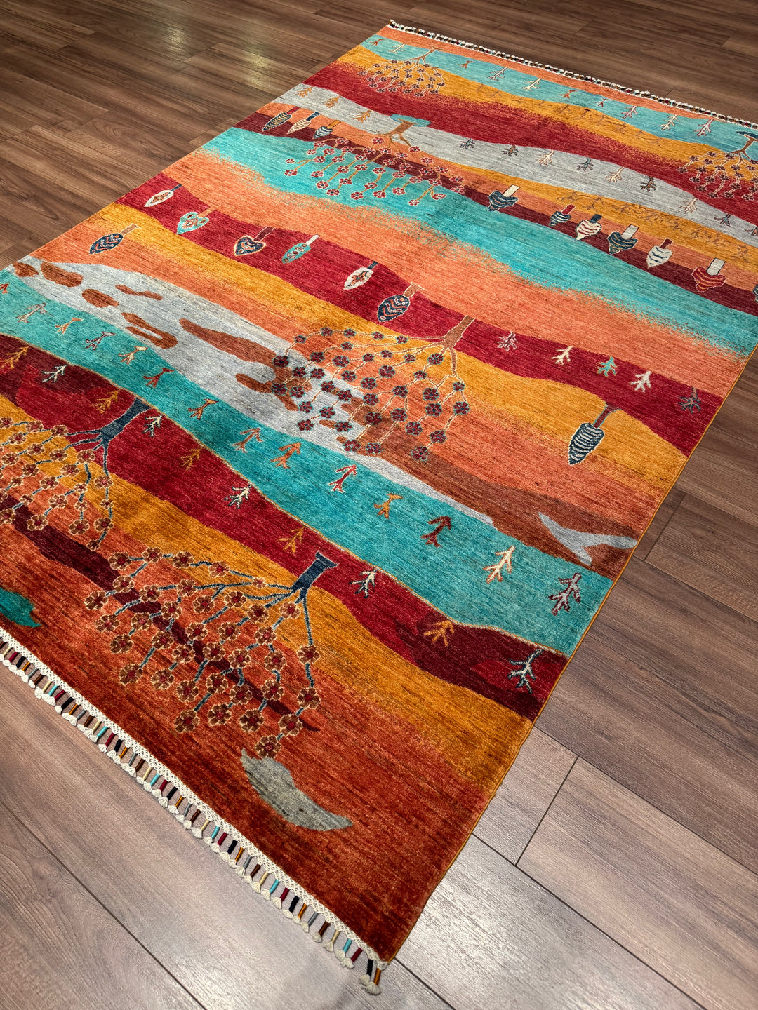 Sultani Hayat Ağacı Orijinal El Dokuması Multi Kök Boya Yün Halı 168x240 4.03 Metrekare - 5x8 ft