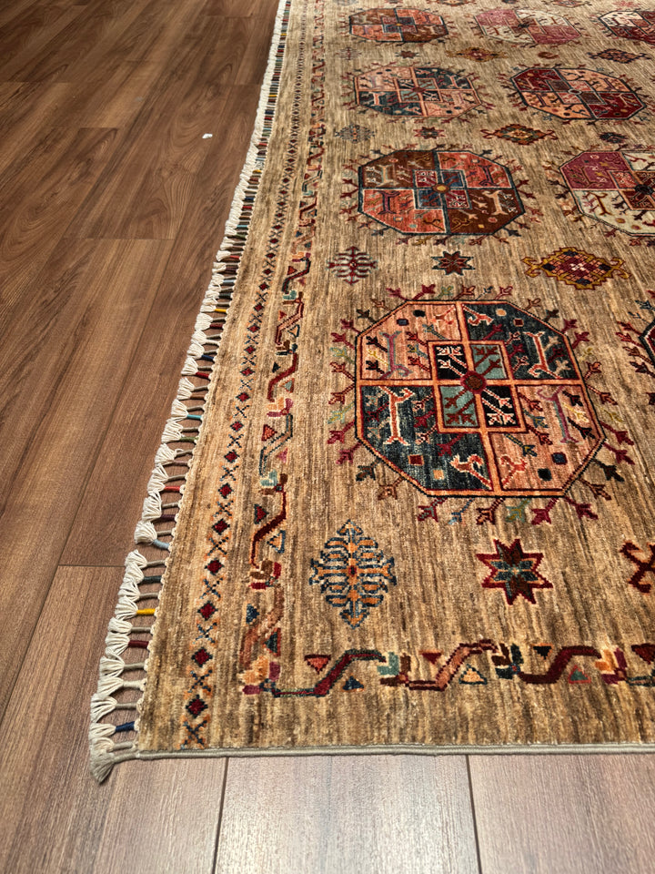 Veziri Original Hand Woven Beige Vegetable Dyed Wool Carpet 251x297 7.45 Square Meters - 8x10 ft