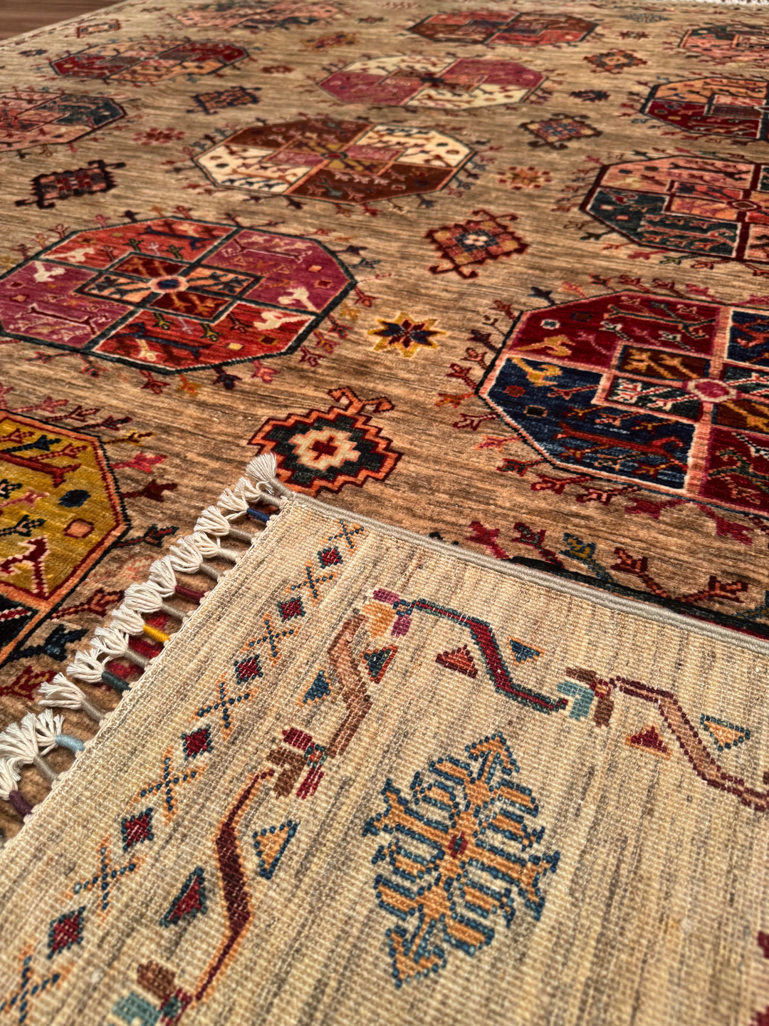 Veziri Original Hand Woven Beige Vegetable Dyed Wool Carpet 251x297 7.45 Square Meters - 8x10 ft