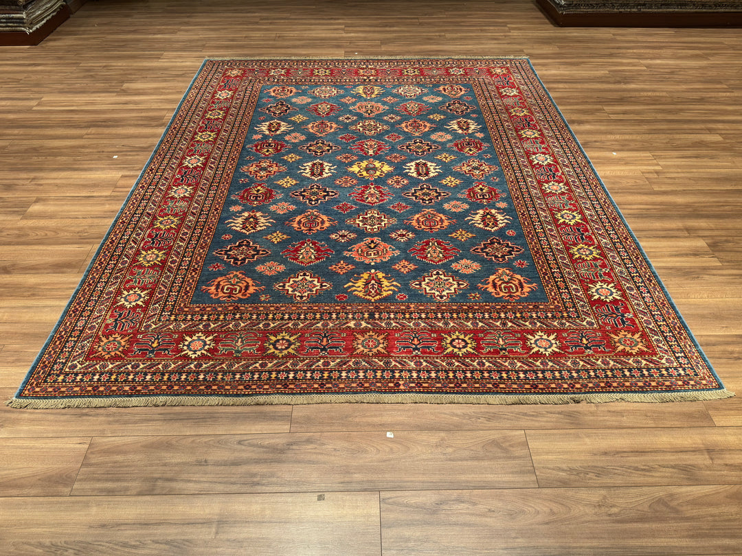 Shirvan Original Hand Woven Red Blue Vegetable Dyed Wool Carpet 243x296 7.19 Square Meters - 8x10 ft