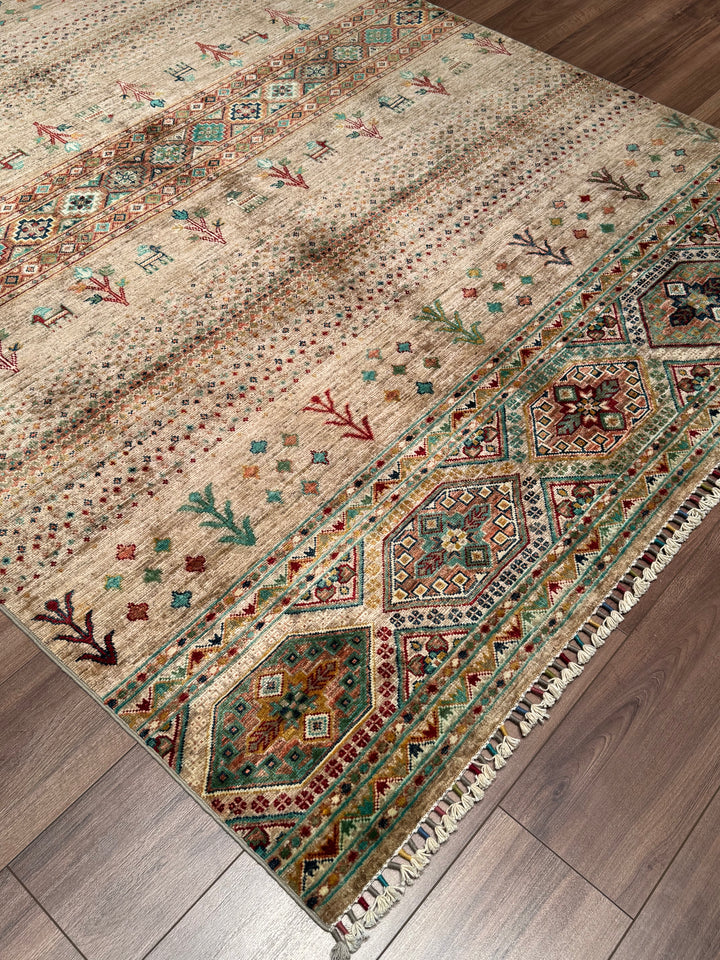 Khorjin Original Handwoven Beige Vegetable Dyed Wool Rug 173x246 cm (4.26 square meters) - 5x7 ft