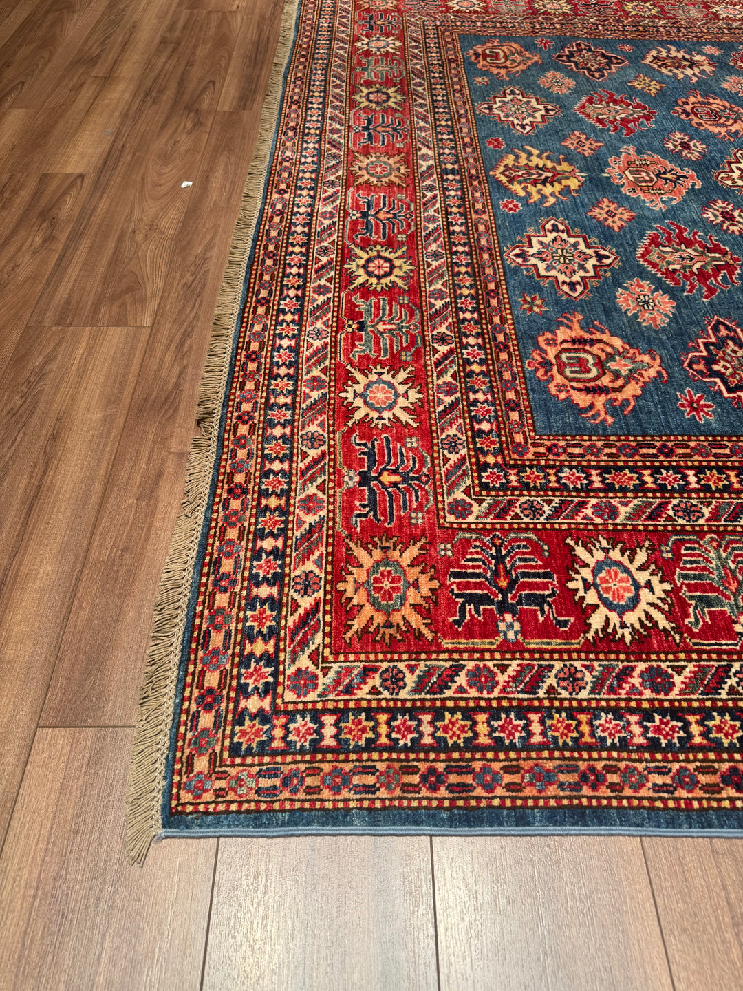 Shirvan Original Hand Woven Red Blue Vegetable Dyed Wool Carpet 243x296 7.19 Square Meters - 8x10 ft