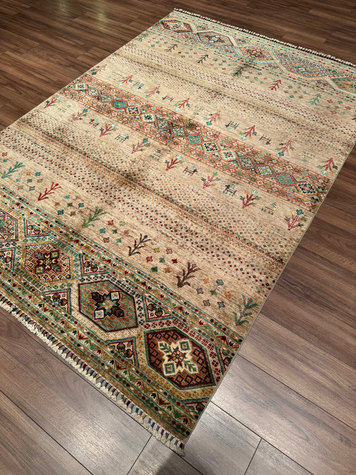 Khorjin Original Handwoven Beige Vegetable Dyed Wool Rug 173x246 cm (4.26 square meters) - 5x7 ft