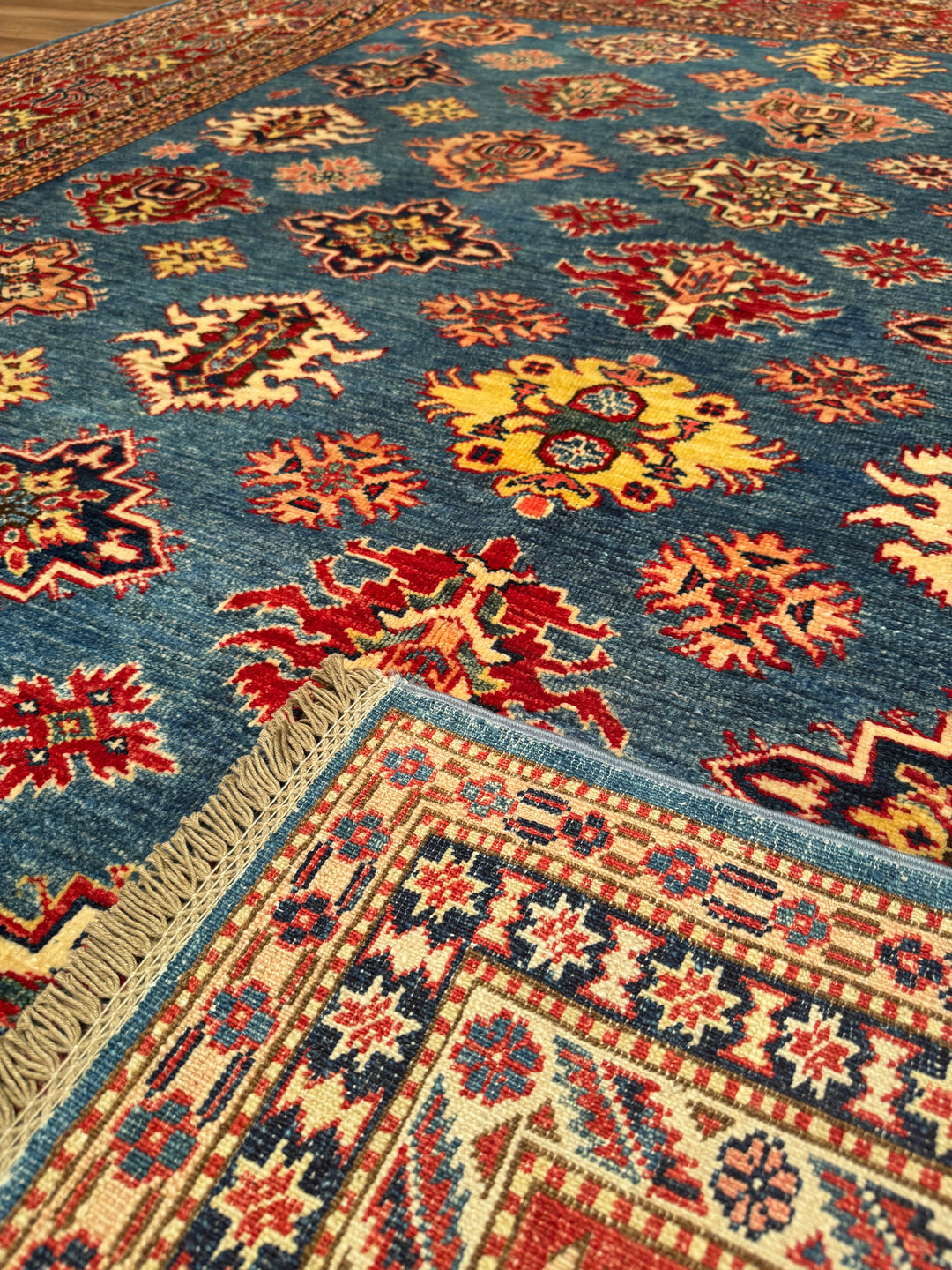 Shirvan Original Hand Woven Red Blue Vegetable Dyed Wool Carpet 243x296 7.19 Square Meters - 8x10 ft