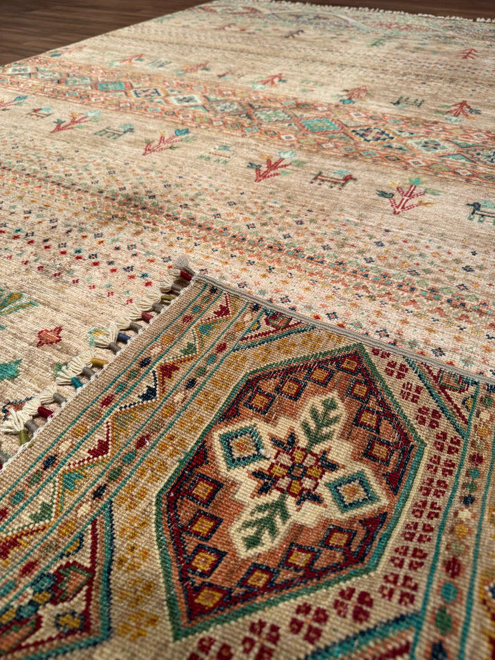 Khorjin Original Handwoven Beige Vegetable Dyed Wool Rug 173x246 cm (4.26 square meters) - 5x7 ft