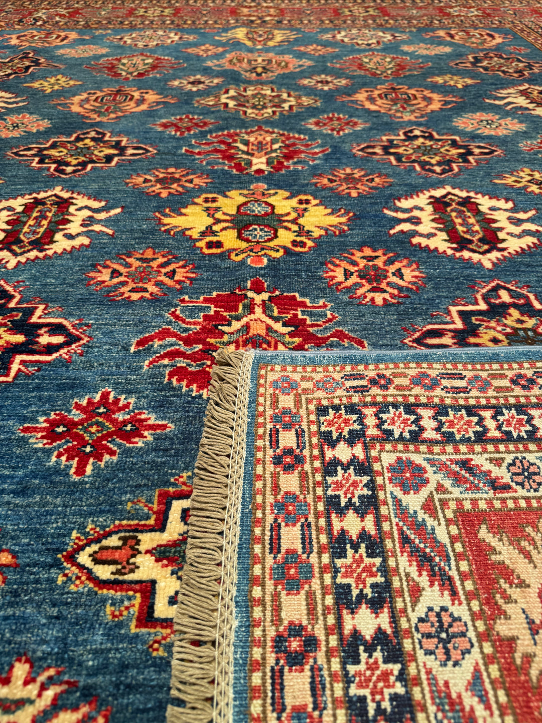 Shirvan Original Hand Woven Red Blue Vegetable Dyed Wool Carpet 243x296 7.19 Square Meters - 8x10 ft