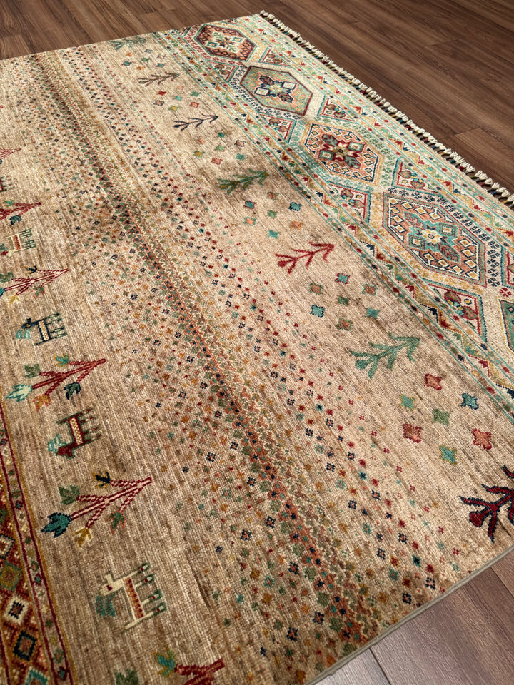 Khorjin Original Handwoven Beige Vegetable Dyed Wool Rug 173x246 cm (4.26 square meters) - 5x7 ft