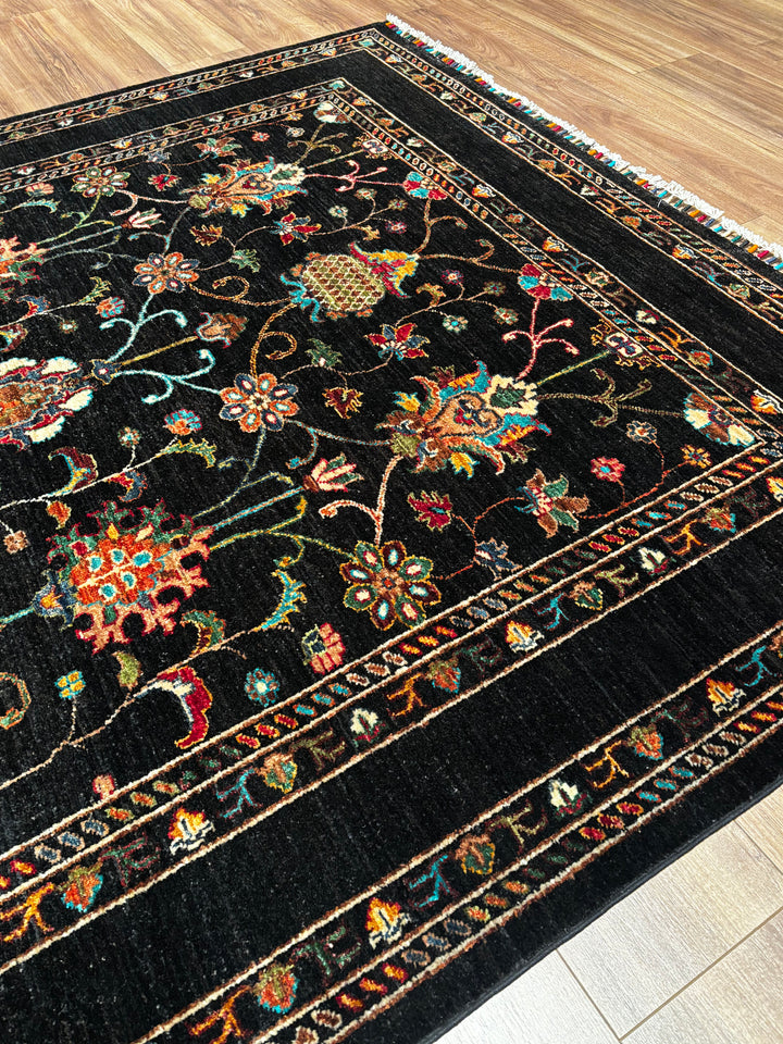 Sultani Binbirgece Orijinal El Dokuması Siyah Kök Boya Yün Halı 172x247 4.25 Metrekare - 6x8 ft