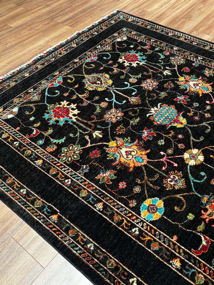 Sultani Binbirgece Orijinal El Dokuması Siyah Kök Boya Yün Halı 172x247 4.25 Metrekare - 6x8 ft