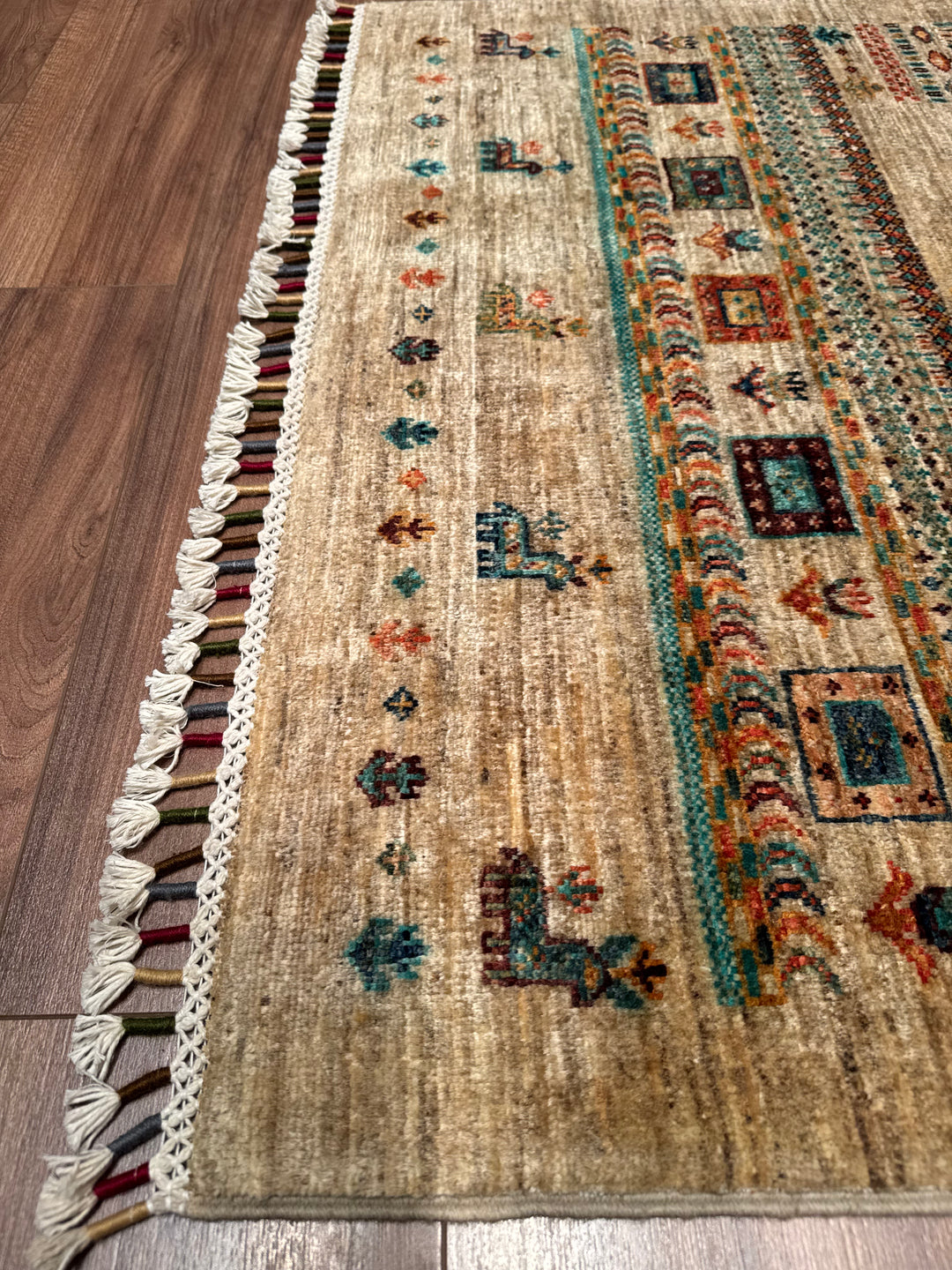 Khorjin Hayat Ağacı Orijinal El Dokuması Bej Kök Boya Yün Halı 105x156 1.64 Metrekare - 3x5 ft