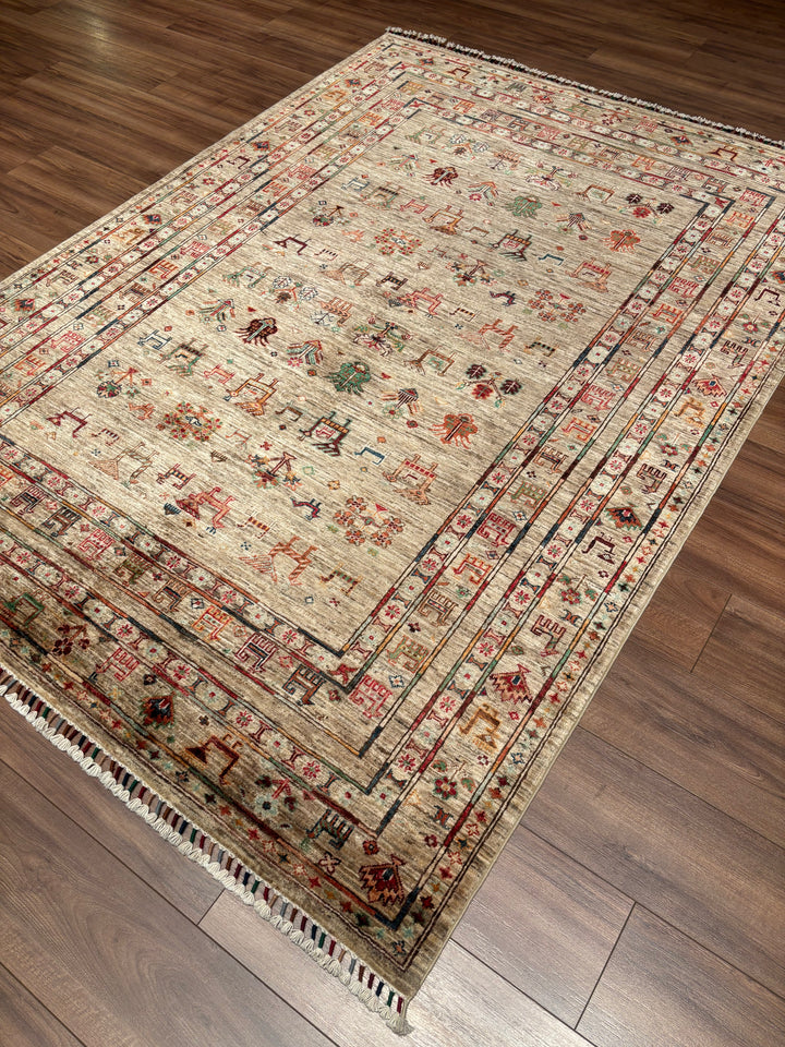 Khorjin Original Handwoven Beige Vegetable Dyed Wool Rug 174x238 cm (4.14 square meters) - 5x7 ft