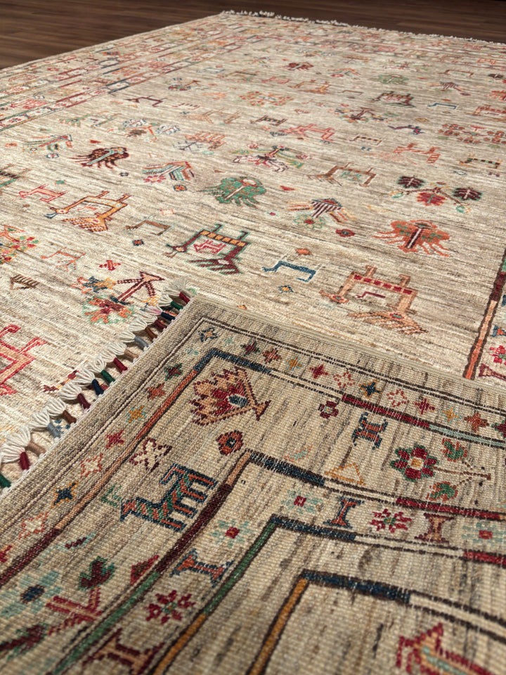 Khorjin Original Handwoven Beige Vegetable Dyed Wool Rug 174x238 cm (4.14 square meters) - 5x7 ft