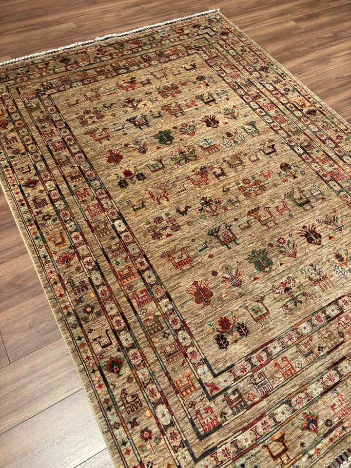 Khorjin Original Handwoven Beige Vegetable Dyed Wool Rug 174x238 cm (4.14 square meters) - 5x7 ft