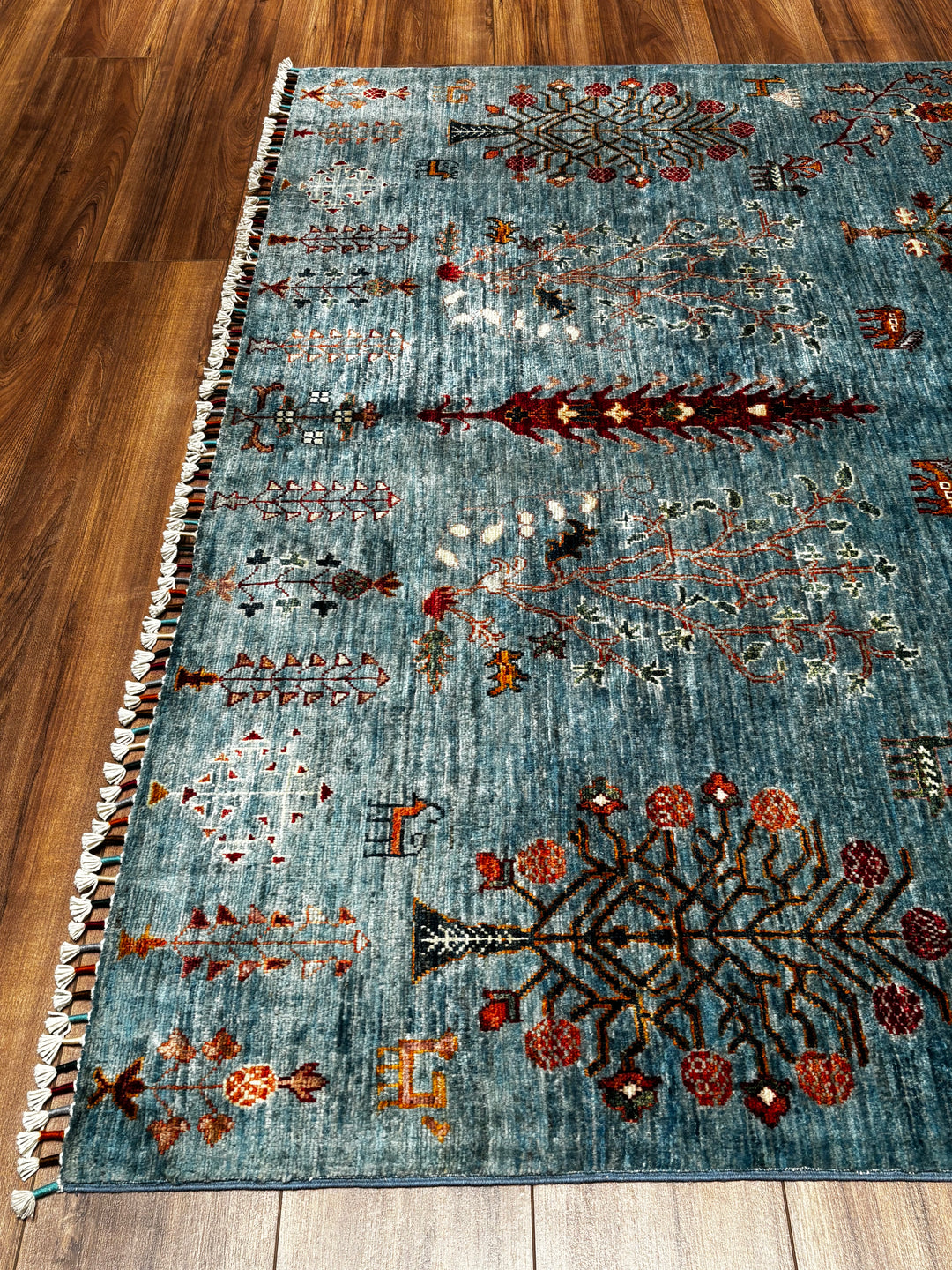 Hayat Ağacı Orijinal El Dokuması Mavi Kök Boya Yün Halı 181x260 4.71 Metrekare - 6x8 ft