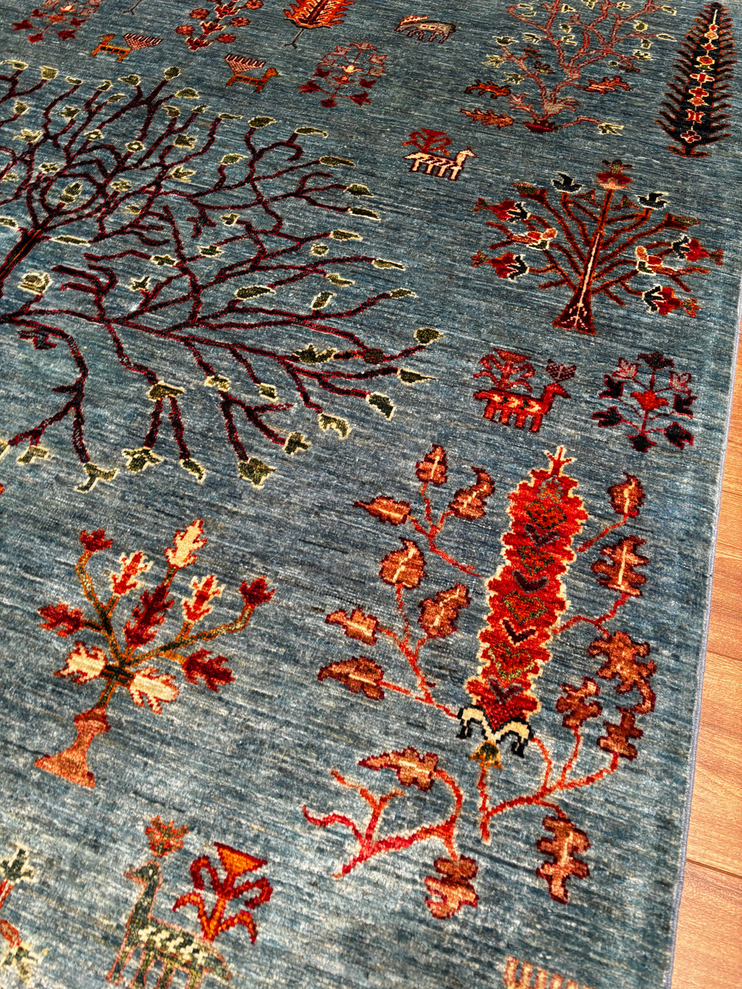 Hayat Ağacı Orijinal El Dokuması Mavi Kök Boya Yün Halı 181x260 4.71 Metrekare - 6x8 ft