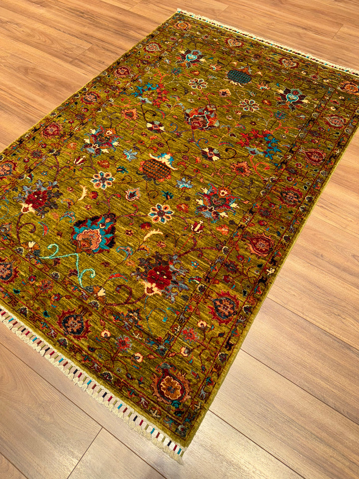 سجادة سلطاني زهرية أصلية منسوجة يدويًا من الصوف الرمادي المصبوغ بصبغة الجذور، 124 × 181، 2.24 متر مربع - 3 × 5 قدم 