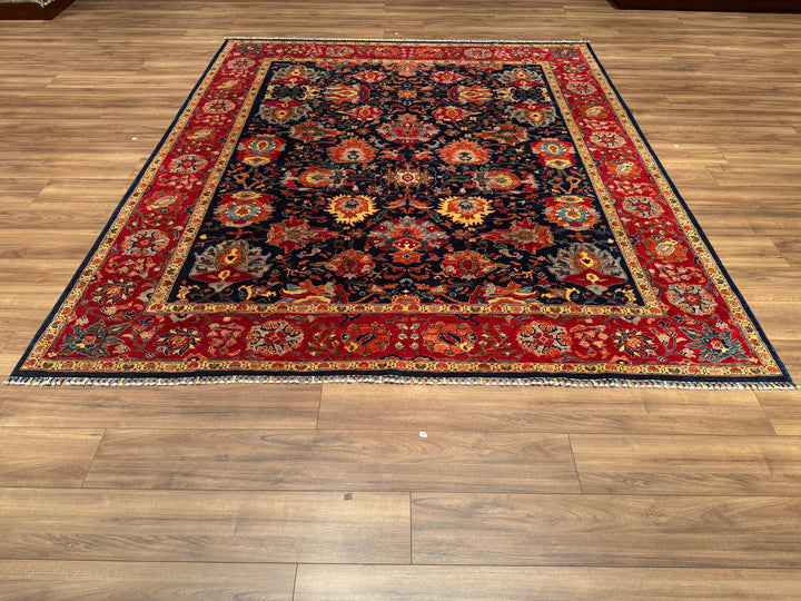 Mamluk Original Hand Woven Red Blue Vegetable Dyed Wool Carpet 250x285 7.13 Square Meters - 8x10 ft