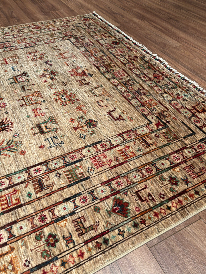 Khorjin Original Handwoven Beige Vegetable Dyed Wool Rug 174x238 cm (4.14 square meters) - 5x7 ft