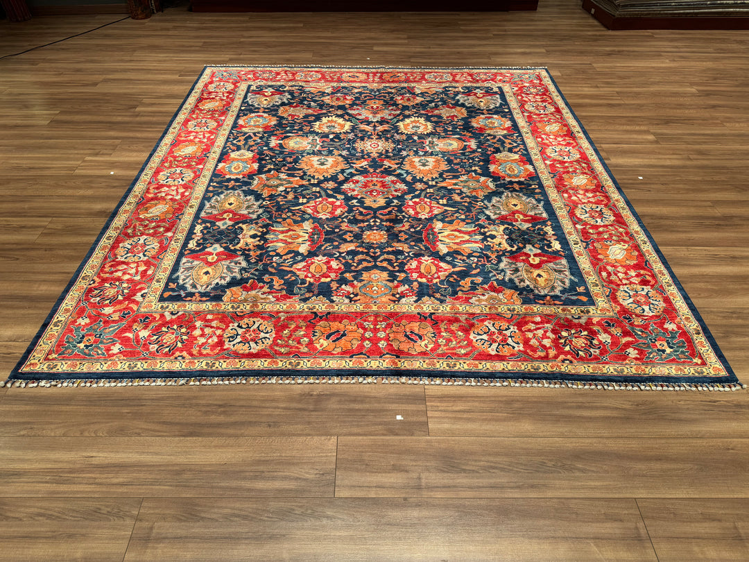 Mamluk Original Hand Woven Red Blue Vegetable Dyed Wool Carpet 250x285 7.13 Square Meters - 8x10 ft