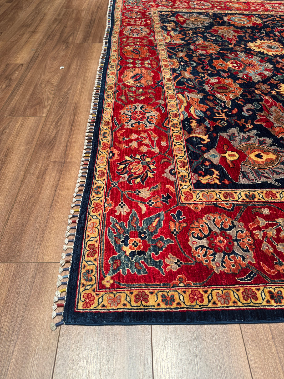 Mamluk Original Hand Woven Red Blue Vegetable Dyed Wool Carpet 250x285 7.13 Square Meters - 8x10 ft