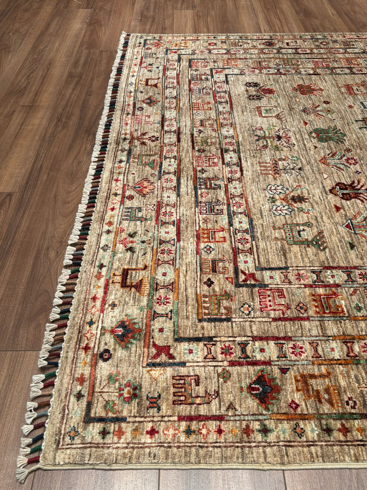 Khorjin Original Handwoven Beige Vegetable Dyed Wool Rug 174x238 cm (4.14 square meters) - 5x7 ft