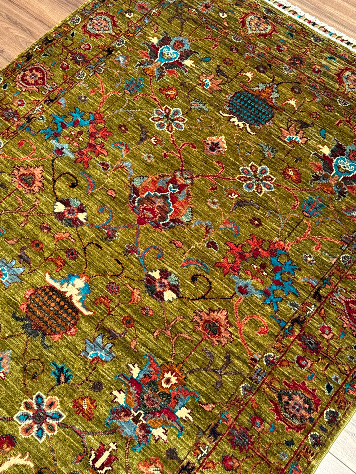 سجادة سلطاني زهرية أصلية منسوجة يدويًا من الصوف الرمادي المصبوغ بصبغة الجذور، 124 × 181، 2.24 متر مربع - 3 × 5 قدم 