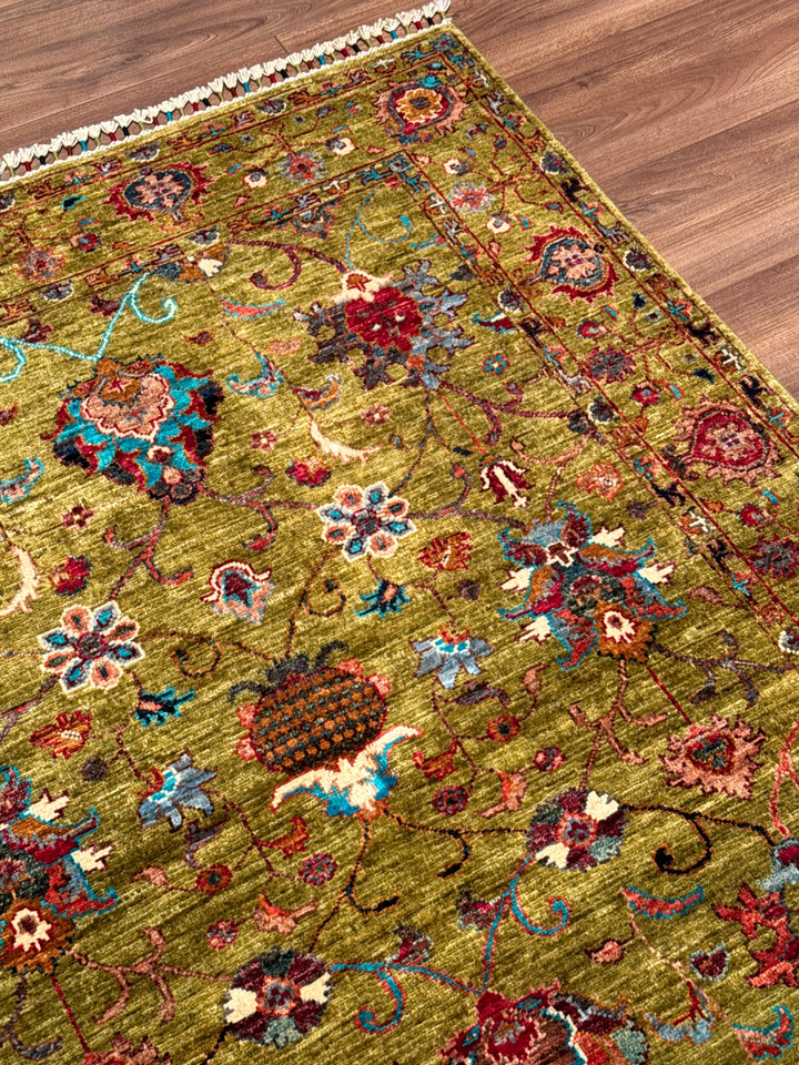 سجادة سلطاني زهرية أصلية منسوجة يدويًا من الصوف الرمادي المصبوغ بصبغة الجذور، 124 × 181، 2.24 متر مربع - 3 × 5 قدم 