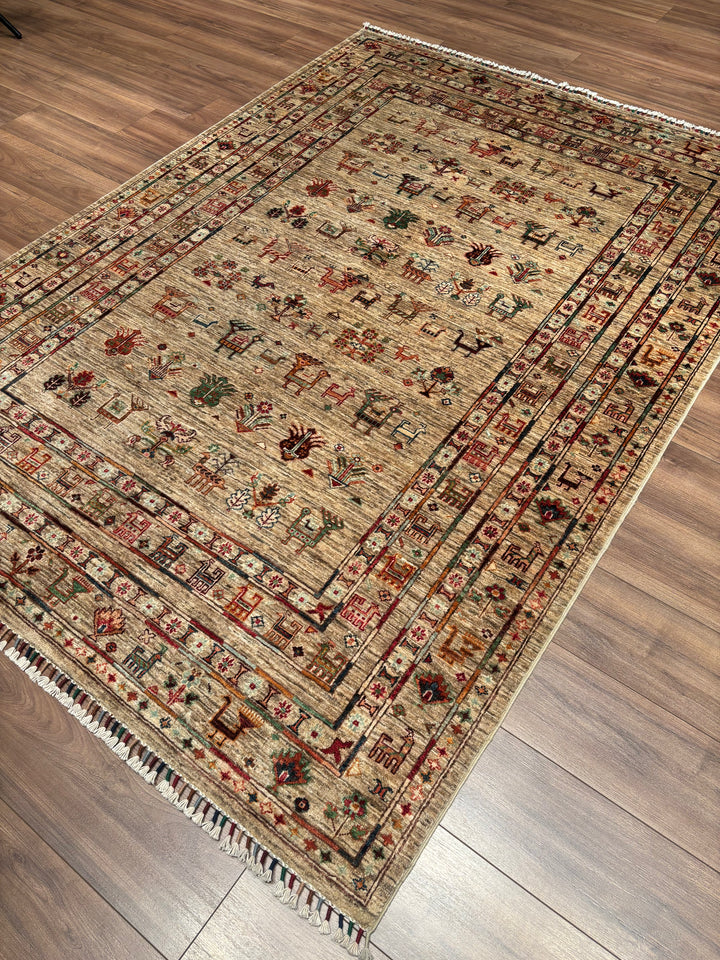 Khorjin Original Handwoven Beige Vegetable Dyed Wool Rug 174x238 cm (4.14 square meters) - 5x7 ft