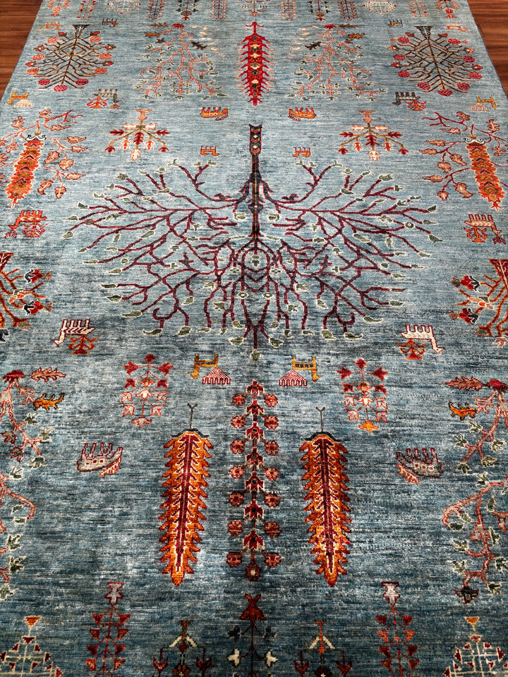 Hayat Ağacı Orijinal El Dokuması Mavi Kök Boya Yün Halı 181x260 4.71 Metrekare - 6x8 ft