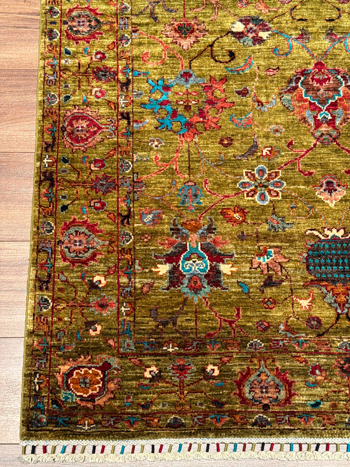 سجادة سلطاني زهرية أصلية منسوجة يدويًا من الصوف الرمادي المصبوغ بصبغة الجذور، 124 × 181، 2.24 متر مربع - 3 × 5 قدم 