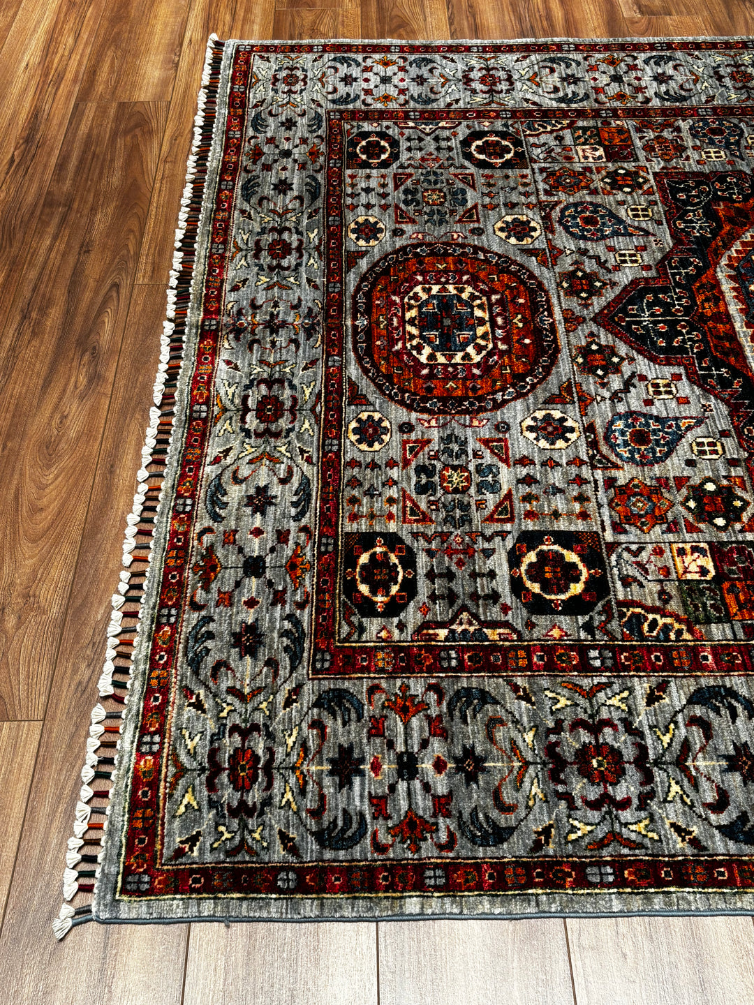 Memlük Orijinal El Dokuması Gri Kök Boya Yün Halı 181x235 4.25 Metrekare - 5x8 ft