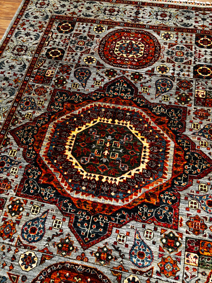 Memlük Orijinal El Dokuması Gri Kök Boya Yün Halı 181x235 4.25 Metrekare - 5x8 ft