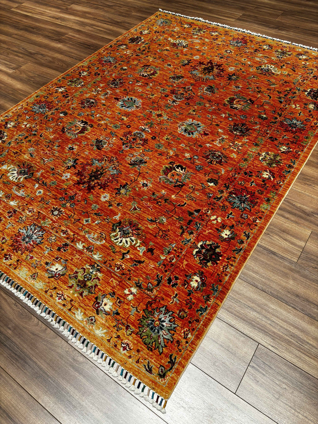 Sultani Binbirgece Orijinal El Dokuması Turuncu Kök Boya Yün Halı 174x247 4.30 Metrekare - 5x8 ft